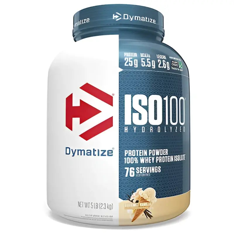 Envase de Dymatize ISO100 proteína aislada hidrolizada sabor Dunkin' Glazed Donut